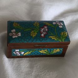 Antique Chinese Cloisonné Stamp Holder Trinket Box Red China Stamp