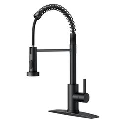 FORIOUS Black Kitchen Faucet with Pull Down Sprayer, Stainless Steel Commercial, Matte Black 