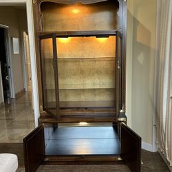 Vintage Asian Chinoiserie China Cabinet Display Hutch - Brass Hardware