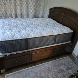Platform Bed Full Size 6 draws With Mattress & Nightstand 