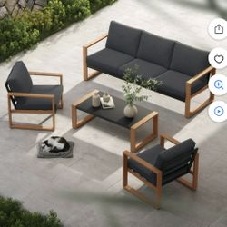 Grand Patio 4-Piece Outdoor Conversation Set, Modern Aluminum Patio Furniture Set 5-Person Conversation Set with Coffee Table, Gray & Natural