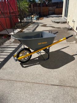 True Temper 6 cu. ft Steel / Metal Powered Wheelbarrow with Steel Handles, Comfort Grips and Flat Free Tire