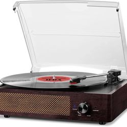 Bluetooth Vinyl Record Player,3-Speed Turntable with Stereo Speakers Vintage Phonograph Record Player, with RCA Line Out AUX in Headphone Jack (Brown)