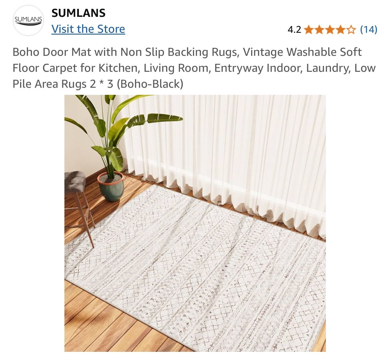 Boho Door Mat with Non Slip Backing Rugs, Vintage Washable Soft Floor Carpet for Kitchen, Living Room, Entryway Indoor, Laundry, Low Pile Area Rugs 2
