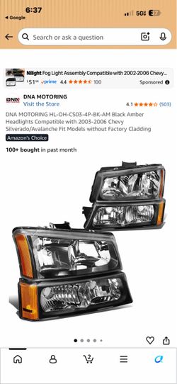 Black Amber Headlights Compatible with 2003-2006 Chevy Silverado/Avalanche Fit Models without Factory Cladding