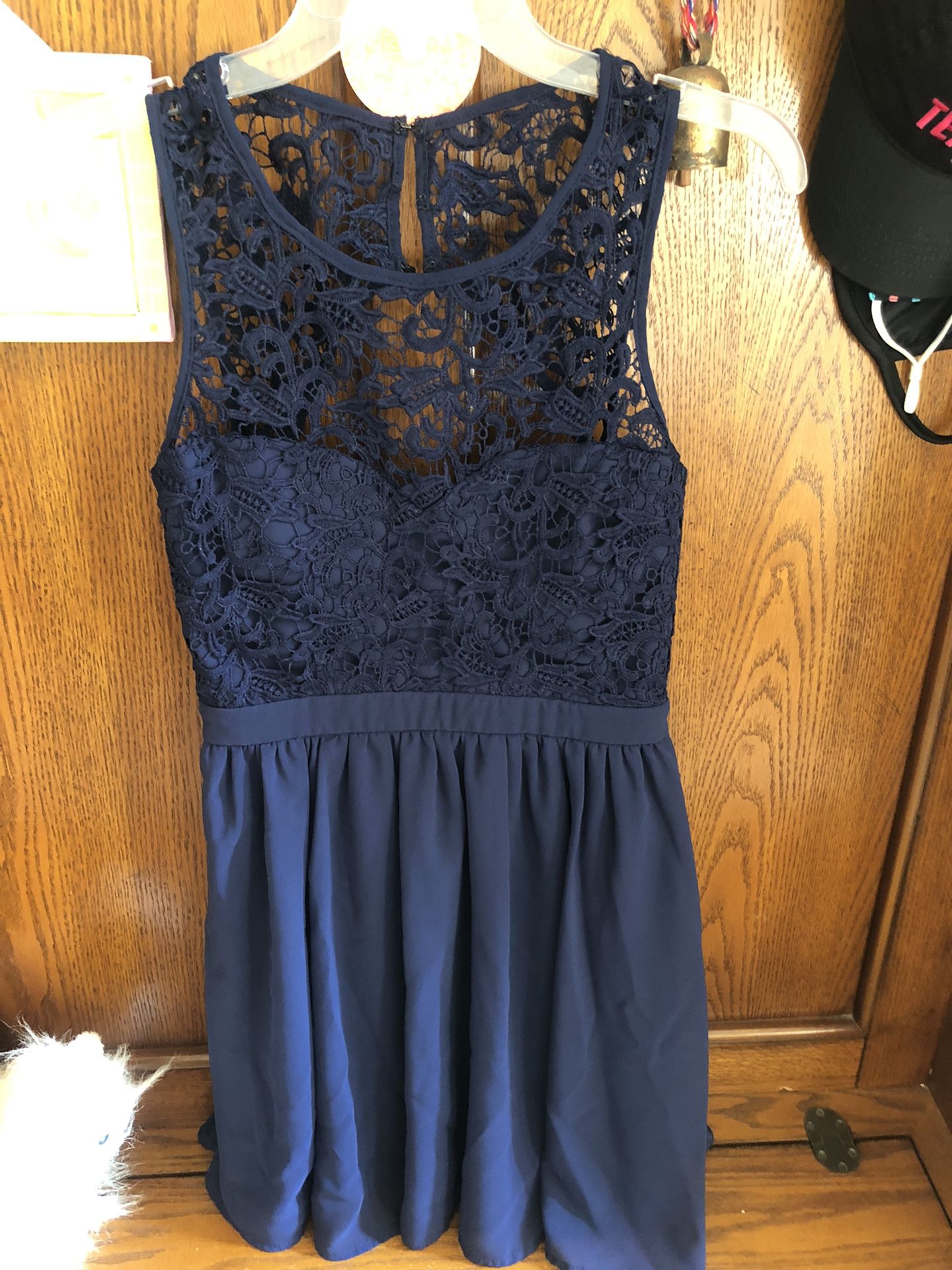 Navy Blue Lacy Homecoming Party Cocktail Dress.  Like New.  Junior Size Medium