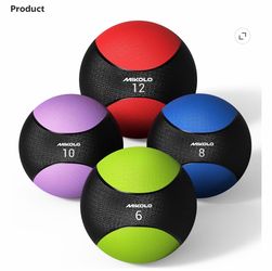 MIKOLO 6+8+10+12lb Weighted Medicine Ball, Non-Slip Rubber Exercise Ball with Dual-Texture Grip for Core Strength, Balance, Functional Fitness, HIIT, 