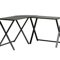 L-Shaped Black Computer Desk With Glass Top