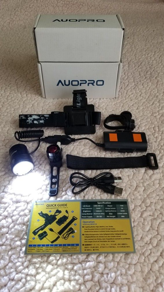 AUOPRO Super Bright Bike Lights Front and Back 1200 Lumen USB Rechargeable Bicycle Headlight and LED Rear Taillight Set Cycling Safety Accessories for Sale in Bellflower CA OfferUp