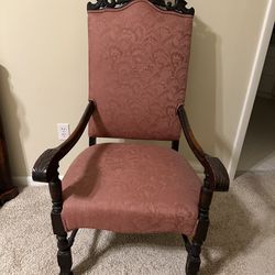 Rose Colored & Wood Chair With Bench 