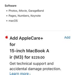 MacBook Air 15-inch Laptop - Apple M3 chip - 16GB Memory - 512GB SSD (Latest Model) - Starlight