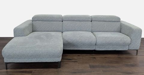 Living Spaces Grey Maddie Reclining Sectional Adjustable Headrests