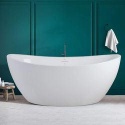*Brand New* FerdY Naha 67" Freestanding Bathtub, Curve Edge Soaking Bathtub,  Brushed Nickel Drain