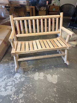Outsunny 2-Person Wood Rocking Chair with Log Design, Heavy Duty Loveseat with Wide Curved Seats for Patio, Backyard, Garden, Natural