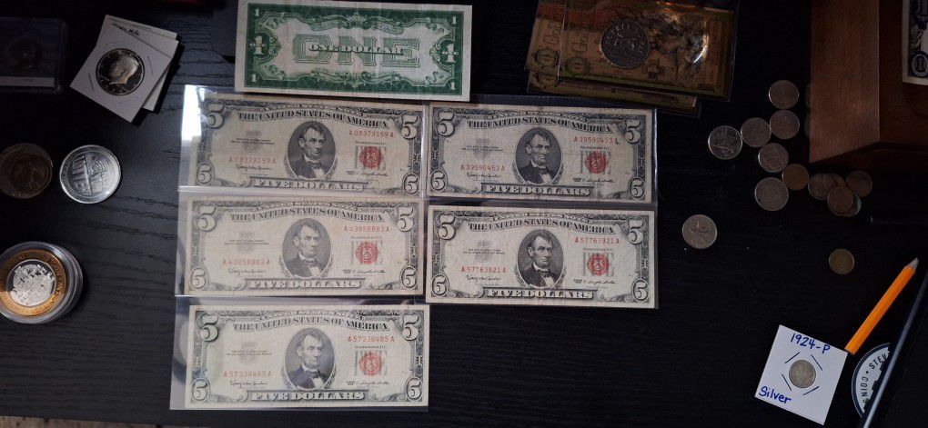 $5 Red Seal (5 Bills Total)