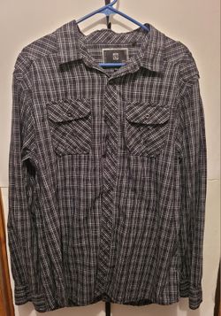 Ocean Current Shirt Mens XL Black Plaid Long Sleeve Shoulder Straps Cotton