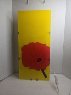 Vtg 1990s 90s IKEA GYLLEN Wall Lamp Glass Red Poppy Flower Yellow 22”x10” Works