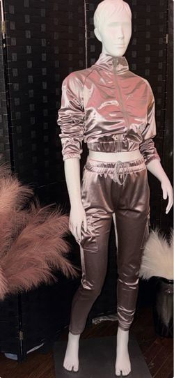 ✨ Metallic Rose Gold Two-Piece Tracksuit Set