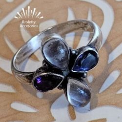 Sterling Silver 925 Ring With Amethyst And Moon Stone.