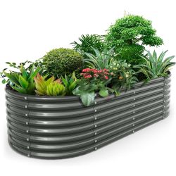 8x4x2ft Galvanized Raised Garden Bed Kit, Oval Metal Deep Root Planters for Outdoor Plants Vegetables Flowers Herb, Large Bottomless, 478 Gallon Capac