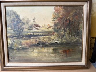 Vintage Oil Painting – Landscape by Krebs – 23x28