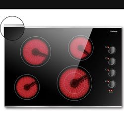 Karinear 30 In Electric Cooktop 4 Burners Knob Control Built-in Ceramic Cooktop  Open box item is new!  The Karinear 30-inch electric cooktop is a sle