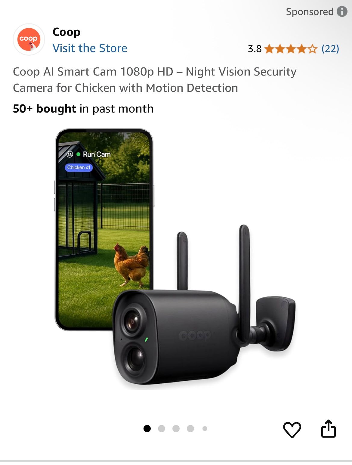 Coop AI Smart Cam 1080p HD – Night Vision Security Camera for Chicken with Motion Detection