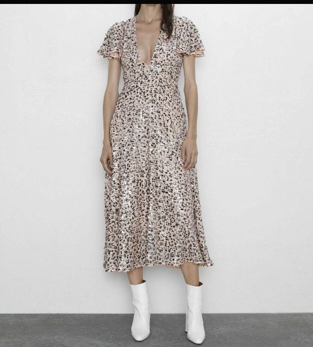 **NEW W/ TAGS** ZARA PINK LIMITED EDITION SEQUIN APPLIQUÉ LONG MAXI DRESS SIZE S