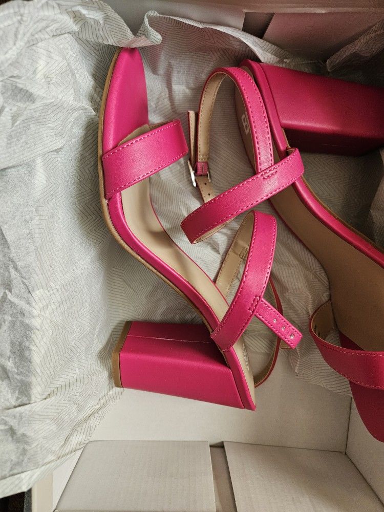 Pink, Thick Block Heeled, Open Toes Heels