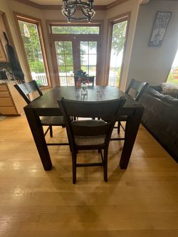 Dark Wood Counter-Height Dining table with 4 Chairs