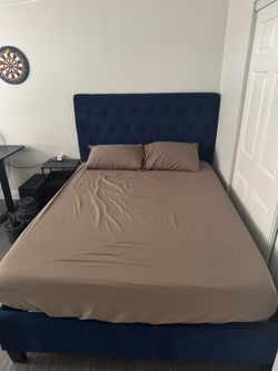 Queen Upholstered Bed + Memory Foam Mattress + Box Spring