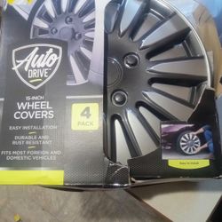 Auto Drive 15 Inch Silver and Charcoal Finish Hubcap Wheel Covers - Set of 4 - Fits Most Cars
