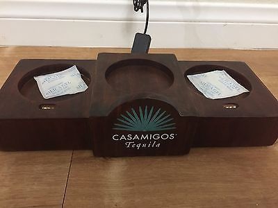 CASAMIGOS TEQUILA 3 BOTTLE BAR CADDY HOLDER DISPLAY RACK W LED LIGHT WOODEN