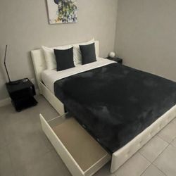 Queen size bedframe with pullout drawers, and memory foam mattress