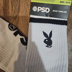 PSD AUTHENTICK SOCKS PLAYBOY WHITE BLACK SIZE 6-13