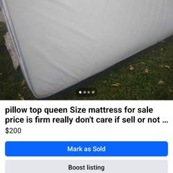 Queen Size Pillow Top Mattress For Sale 