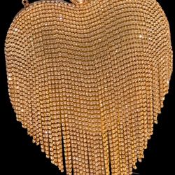 HEART RHINESTONE FRINGE CRYSTAL RING HANDLE CROSSBODY BAG