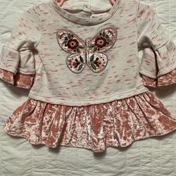 Little Lass Pink Velvet Butterfly Toddler Dress Size 12 Months 