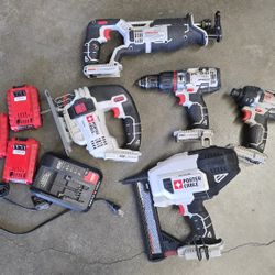 Porter-Cable 20V Cordless Tool Bundle (Drill, Impact, Sawzall, Jigsaw, Nailer + Batteries)