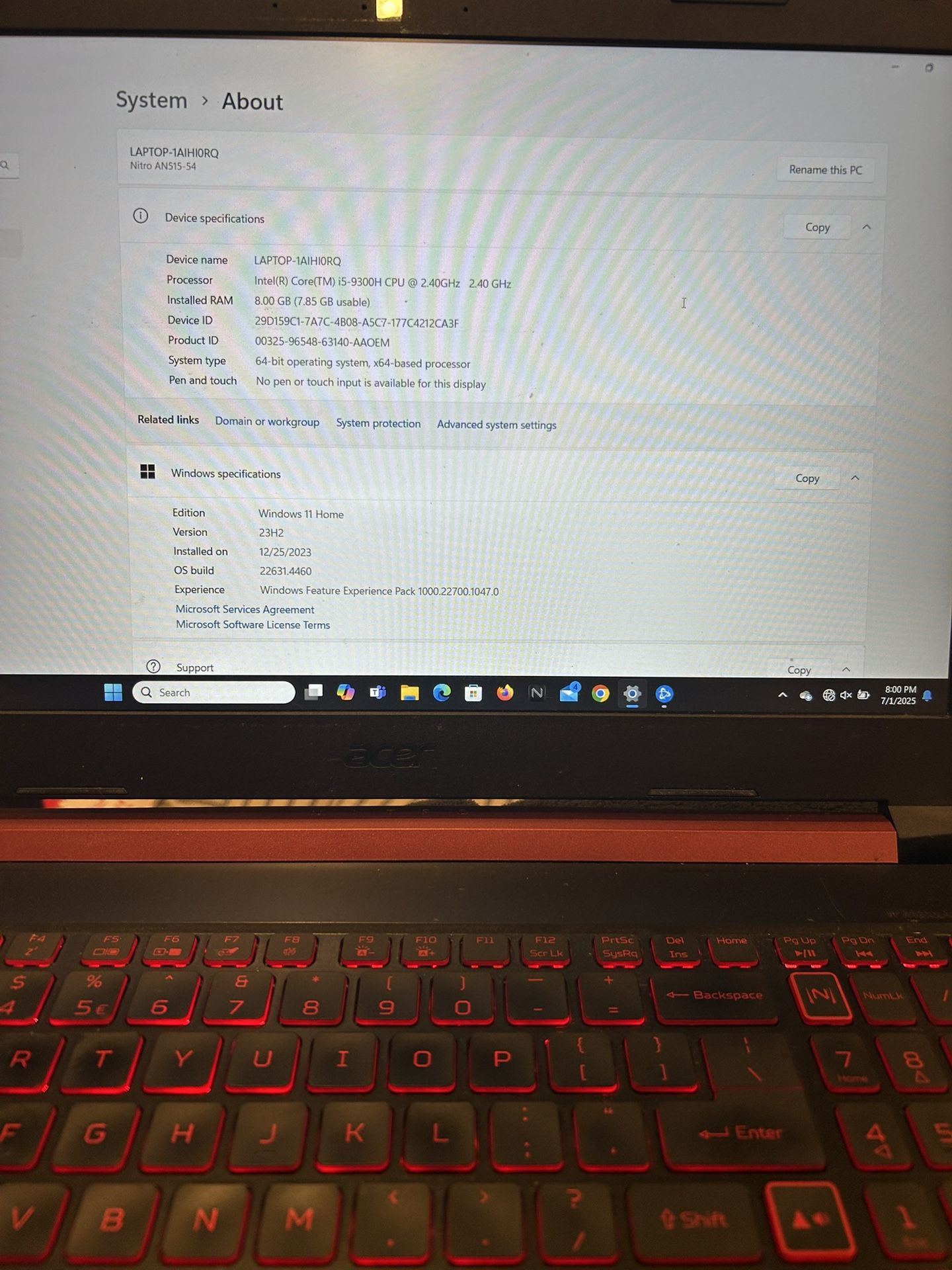 Acer Nitro 5 Gaming laptop (Model# AN 515-54)