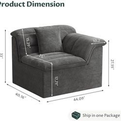 44" Cloud Sectional Couch with Single Arm, Modern Compressed Sofa, Comfy Sleeper Sofa, Corduroy Upholstered Couches for Small Space/Apartmen