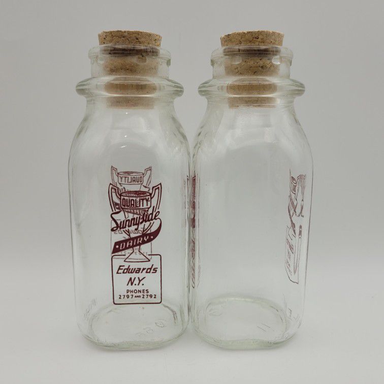 Sunnyside Dairy Milk Bottle Pair Half Pint Vintage 
