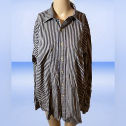 Vtg Burberry Mens Gray/Blue Striped Shirt Size Large Made In USA