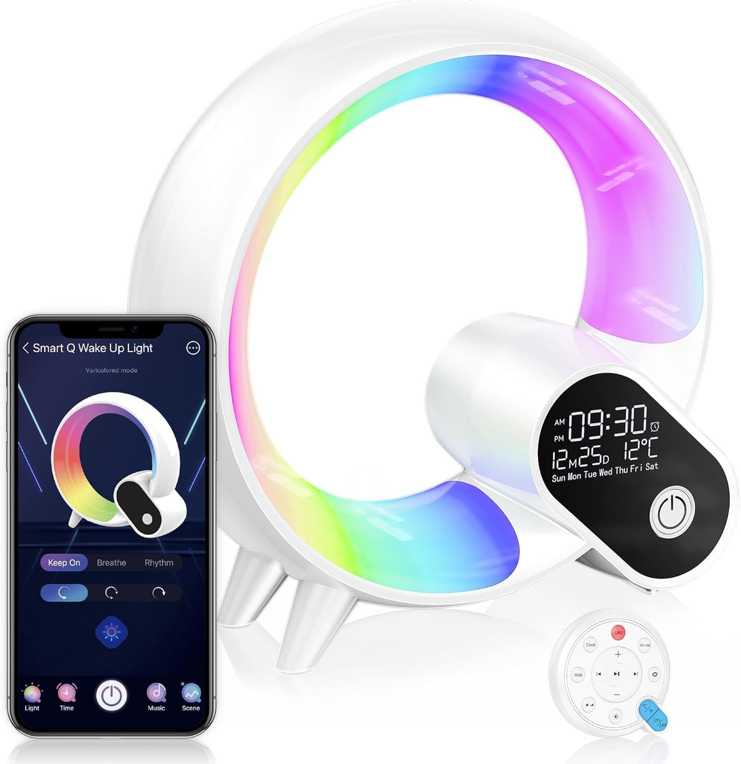Smart Alarm Clock with Color Light, White Noise, Bluetooth Speaker & Sunrise Wake Light for Kids