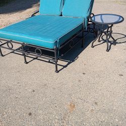 Double Outdoor Chaise Lounge And Small Table 
