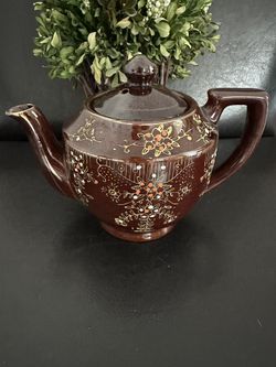 Japanese Ceramic Brown Moriage Gold Gilt Teapot 1940's made in Japan