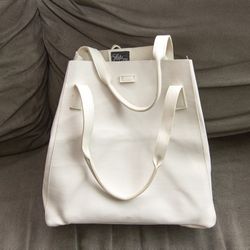 Saks Fifth Ave white leather shoulder tote bag

