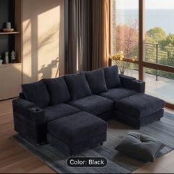 Brand New Modern U Shaped Couch Linen Sectional