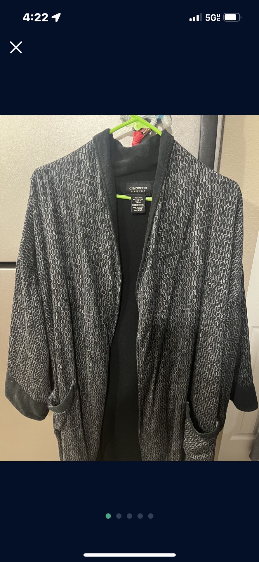 Perf Condition Black One Size Fits All Claiborne Sleepwear Robe Warm Great Deal 