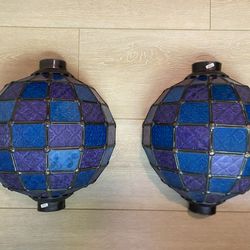 Mosaic Glass Outdoor Lights (2) – Blue & Purple Decorative Garden Lamps
